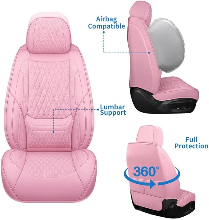 Car Seat Covers Full Set Custom Fit for Ford Taurus 1999-2018 - Premium Faux Leather with Lumbar Support | Breathable, Waterproof, Anti-Slip, Durable (Pink,Full Set)