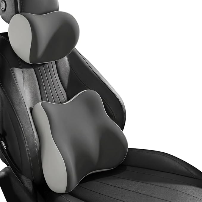 Car Headrest Pillow & Lumbar for Audi A6 C5 4B Avant A6 C6 4F Avant A6 C6 4F Allroad, Car Seat Neck Pillow Back Support, Breathable All-Season Automotive Seat Cushions, 2PCS,C Dual Gray