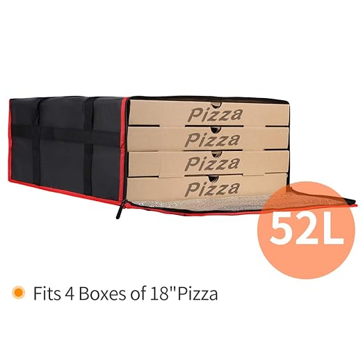 Bodaon Insulated Pizza Delivery Bag, 20" x 20" x 8" Pizza Warmer Bags for Carry Hot, Insulated Food Delivery Bag, Insulated Grocery Bags, Black with Red Edge, 1-Pack