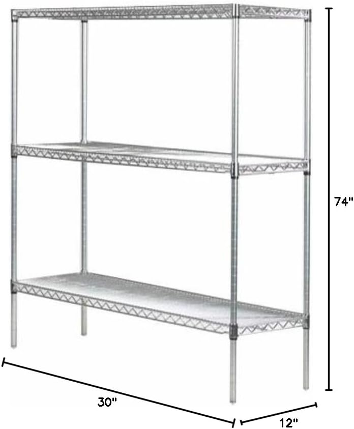 Omega 12" Deep x 30" Wide x 74" High 3 Tier Chrome Starter Shelving Unit