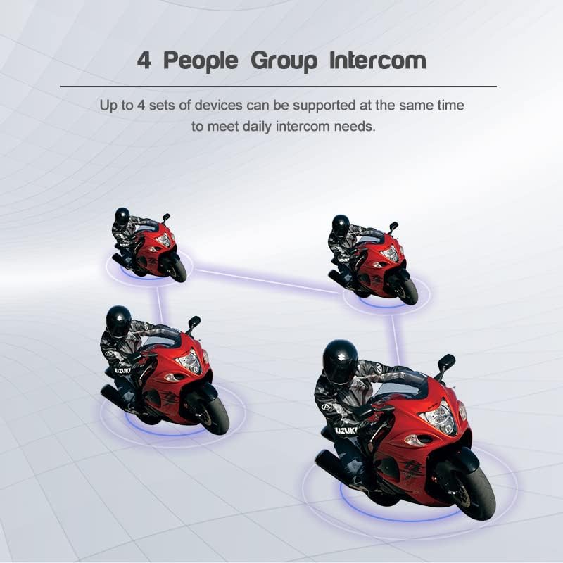 MIMIRACLE V4 Plus Motorcycle Helmet Bluetooth Intercom Headset, Up to 4 Riders 1500M IP65 Waterproof Motorbike Communication System for Skiing/ATV/Off Road -1 Pack