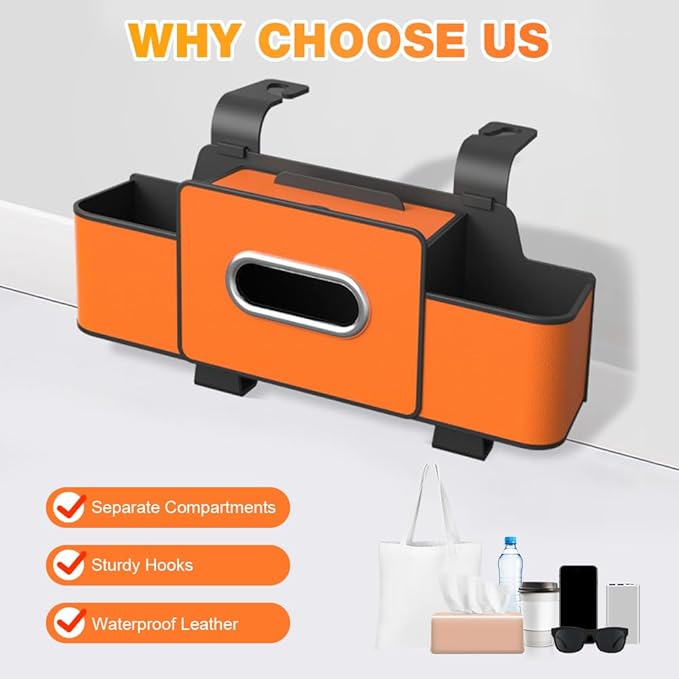 Back Seat Car Organizer,3 in 1 Car Backseat Storage Box with Cup Holder,Tissue Box,Trash Bin&Hooks,Multifunctional Waterproof Storage for Hold Phones Snacks Drinks Handbags (1, Brown+White)
