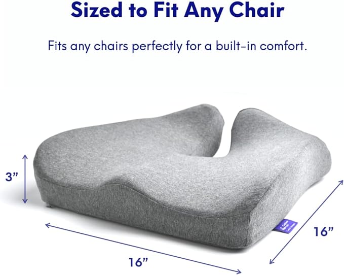 C CUSHION LAB Patented Pressure Relief Seat Cushion for Long Sitting Hours on Office/Home Chair, Car, Wheelchair - Extra-Dense Memory Foam for Hip, Tailbone, Coccyx, Sciatica - Light Grey