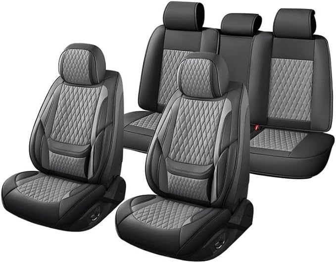 Car Seat Covers Full Set Custom Fit for Chevrolet/Chevy Cruze 2011-2019 - Premium Faux Leather with Lumbar Support | Breathable, Waterproof, Anti-Slip, Durable (Black&Gray,Full Set)