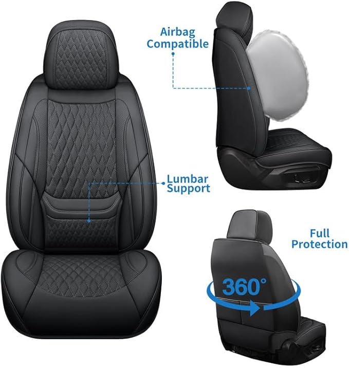 Front Seat Car Seat Covers Custom Fit for Ford Taurus 1999-2018 - Premium Faux Leather with Lumbar Support | Breathable, Waterproof, Anti-Slip, Durable (Black,Front Seat)