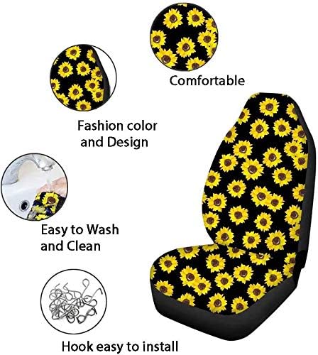 FKELYI Green Palm Leaf Print Car Seat Covers Full Set with Gear Shift Cover and Handbrake Cover,Stretch Steering Wheel Cover,Cup Coasters,Headrest Covers