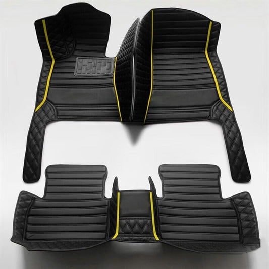 Custom Artificial Leather Waterproof All-Weather Car Floor Mats Fit for 99% Sedan SUV Sports Car Vehicle Car Mat (Black Yellow bar)