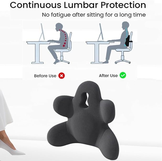 Lumbar Support Pillow for Office Chair, Back Pillow Lumbar Support for Car, Chair, Sofa - Improve Lower Back Pain Relief & Sitting Posture, Memory Foam Back Cushion for Long Sitting (Grey)
