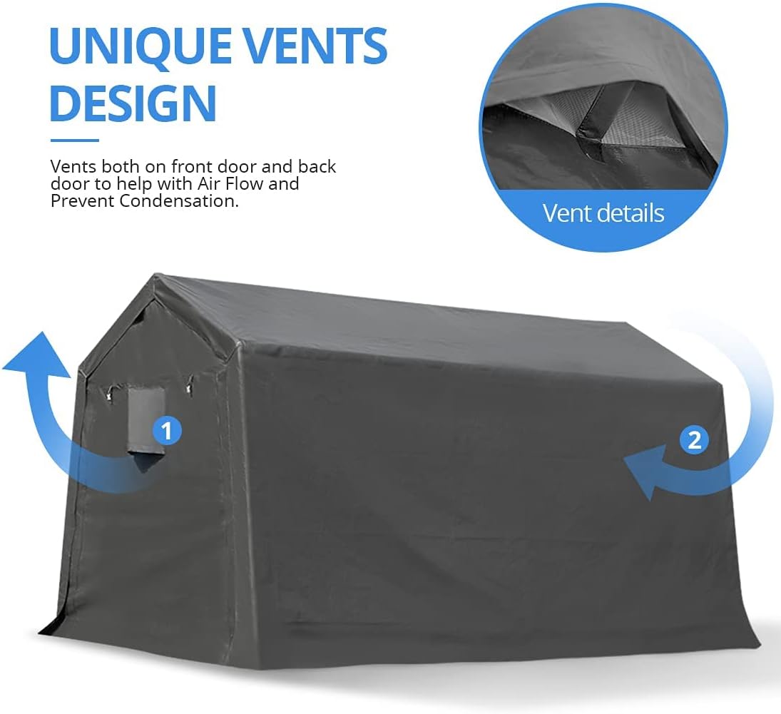 ADVANCE OUTDOOR 10x10 ft Heavy Duty Outdoor Patio Portable Canopy Storage Shelter Shed Carport with 2 Roll up Zipper Doors & Vents for Snowmobile Garden Tools, Gray