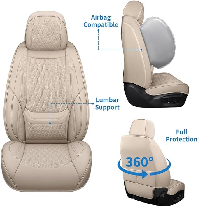 Car Seat Covers Full Set Custom Fit for Chevrolet/Chevy Volt 2010-2019 - Premium Faux Leather with Lumbar Support | Breathable, Waterproof, Anti-Slip, Durable (Beige,Full Set)