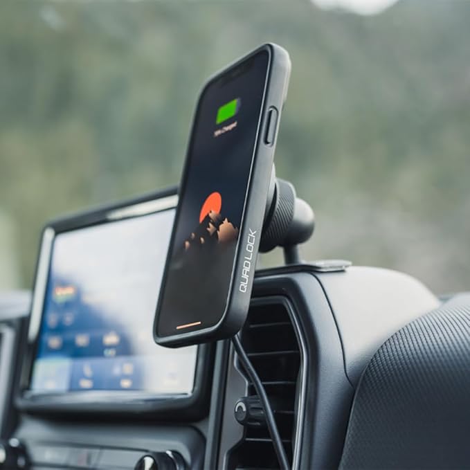Quad Lock Adhesive Dashboard/Console Car Phone Holder Kit with MAG Wireless Charging Head V2 and MAG Phone Case for iPhone XR