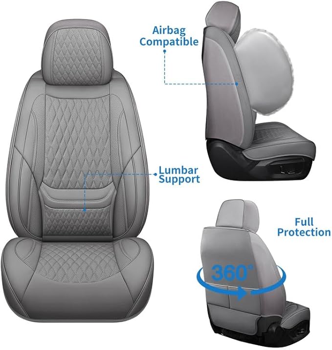 Car Seat Covers Full Set Custom Fit for Ford Fiesta 2011-2019 - Premium Faux Leather with Lumbar Support | Breathable, Waterproof, Anti-Slip, Durable (Gray,Full Set)
