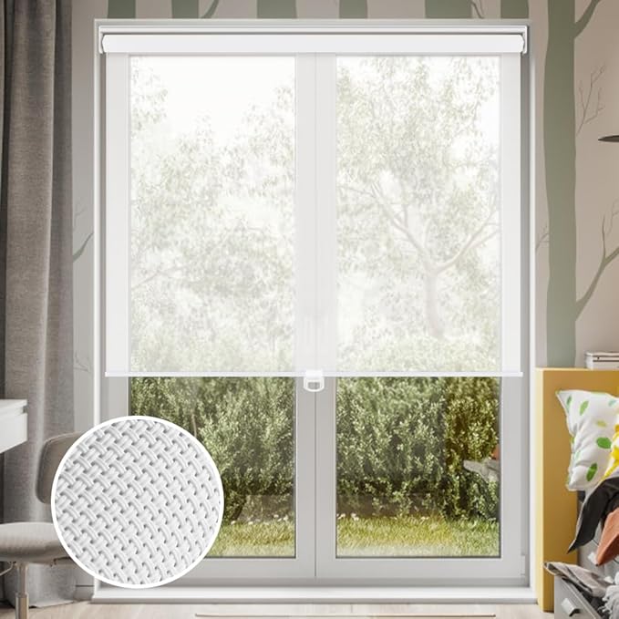 LUCKUP Light Filtering Roller Shades for Windows, Cordless Semi Sheer Solar Blinds with 5% Openness Free-Stop Window Shades for Home & Office, White 26" W x 72" L