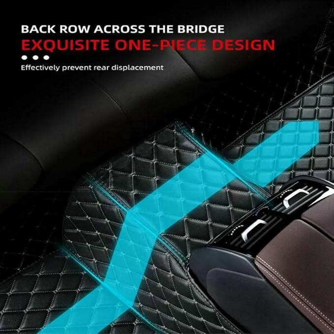 TREGOO All Weather Car Mats Custom Fit Non Slip Floor Mats for 1998-2025 Cars Personalized Leather Protection Pads Suitable for Men Women (Edge Blue, Middle Black Horizontal bar)