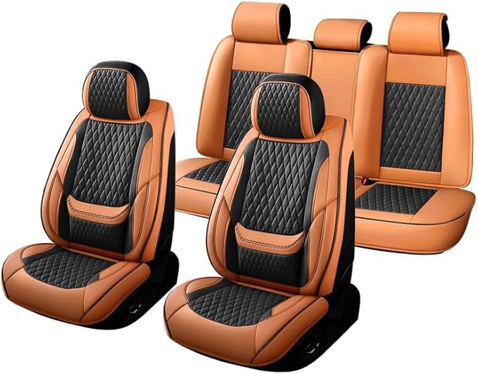 Car Seat Covers Full Set Custom Fit for Chevrolet/Chevy Cruze 2011-2019 - Premium Faux Leather with Lumbar Support | Breathable, Waterproof, Anti-Slip, Durable (Black&Brown,Full Set)