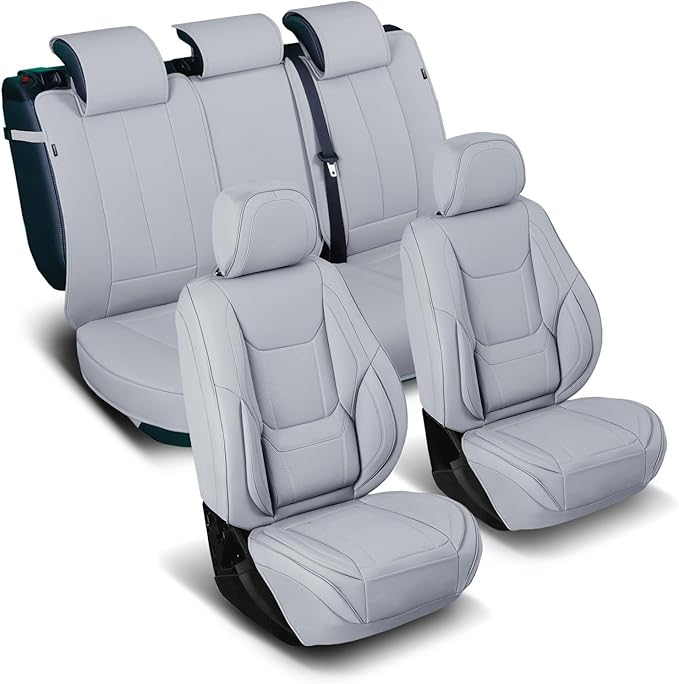 Coverland Custom Fit Car Seat Covers for Car Compatible with [2021-2026 Kia K5, 2000-2010 Kia Optima] Premium Water Resistant Leather Non-Slip Interior Protector [Full Set Gray - Size Chart X70]