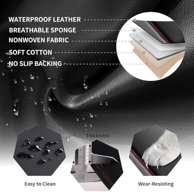 Car Seat Covers Full Set Custom Fit for Ford Maverick 2022-2026-Luxury Leather with Lumbar Support, Breathable, Waterproof, Anti-Slip, Durable, Easy to Install (Black&Red,Full Set)