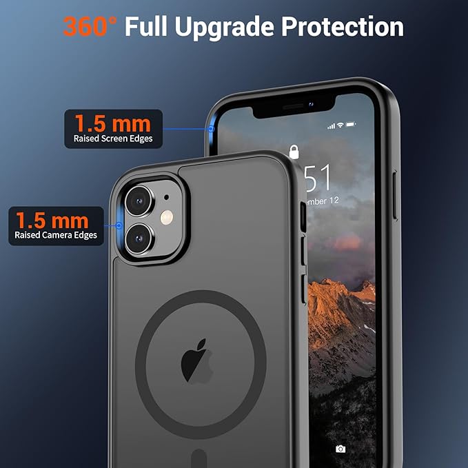SUPFINE Magnetic for iPhone 12 Case/iPhone 12 Pro Case (Compatible with MagSafe)(Military Grade Drop Protection) Translucent Matte Shockproof Phone Cover,Black