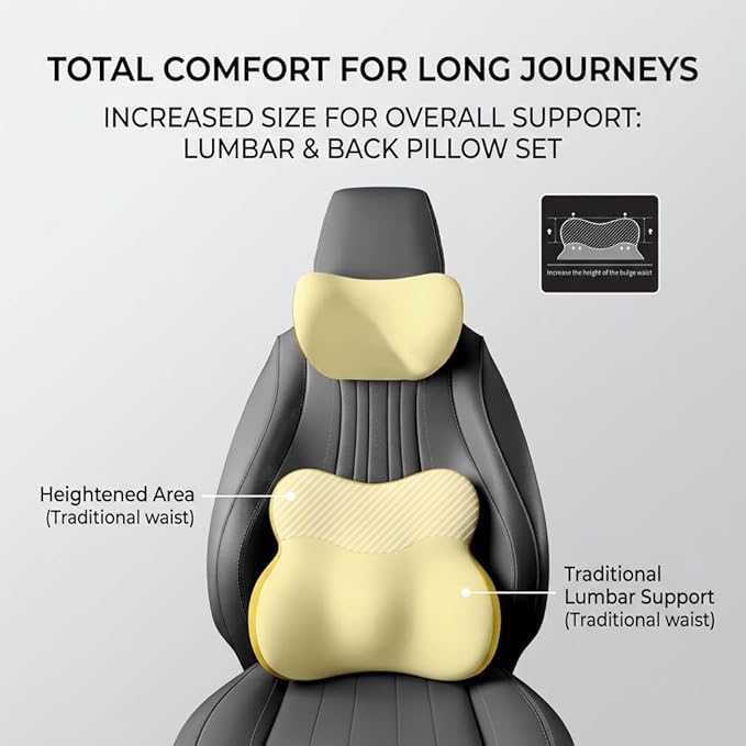 Car Headrest Pillow & Lumbar for BMW 3er 323Ci E46 328Ci E46 318Ci E46 320Ci E46 325Ci E46 320Cd E46, Car Seat Neck Pillow Back Support, Breathable All-Season Automotive Seat Cushions, 2PCS
