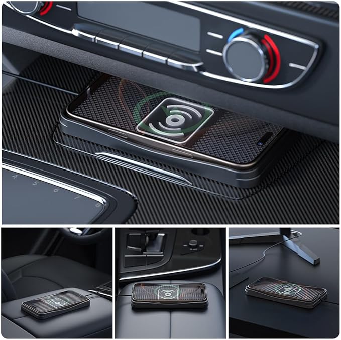 Car Wireless Charger Pad for Ford F-150 Lightning 2022-2025, Type-C/USB 20W Fast Wireless Car Charger Pad Non-Slip Cordless Charging Mat,B-30cm Cable USB Plug