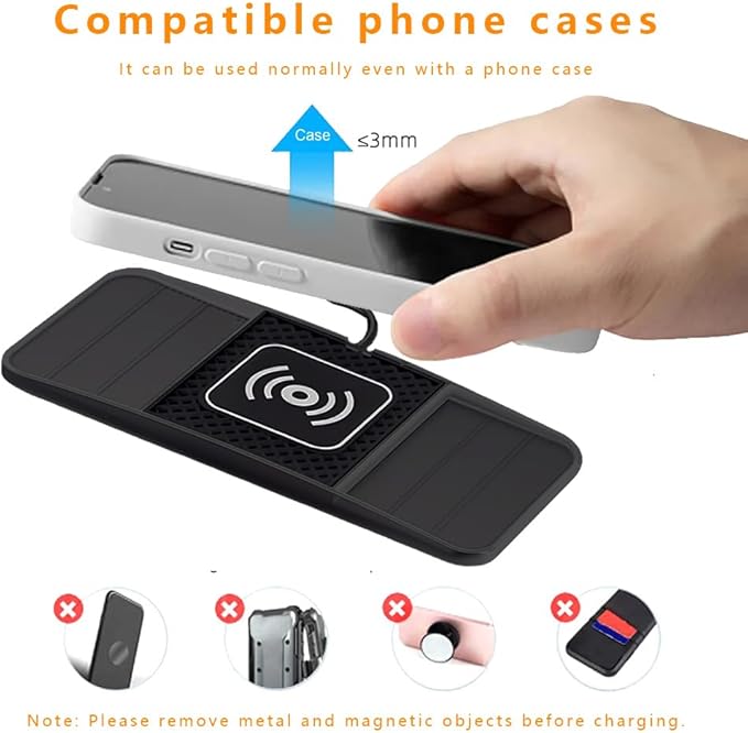 Wireless Charging Pad for Car for Ford F-150 Lightning 2022-2025, DIY Trim-to-Fit Slim Non Slip Fast Charger Car Wireless Charging Pad 30CM Cable,A&30cm Type-C Plug Cable