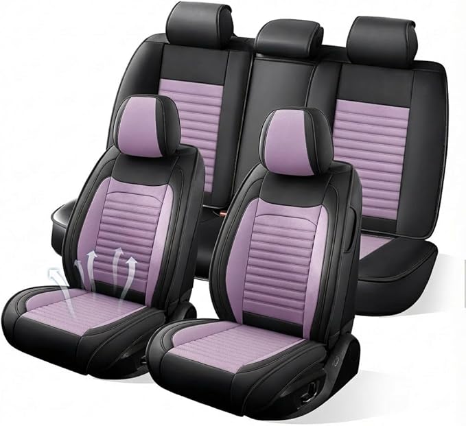 Car Seat Covers Full Set Fit for Toyota Prius 2001-2025,2026, Premium Faux Leather Car Seat Protector,Breathable Anti-Slip Full Wrapping Edge Seat Covers(Black&Purple,Full Set)