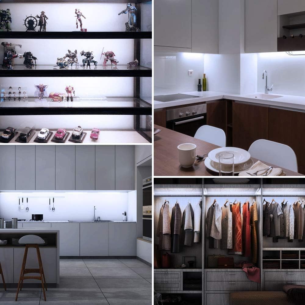 Led Light Strips Kit, (6) 12’’ Linkable Light Bars + Rocker Switch + UL Power Adapter, Under Cabinet Lighting for Locker Closet Shelf, Showcase Lighting, 6000K Cool White