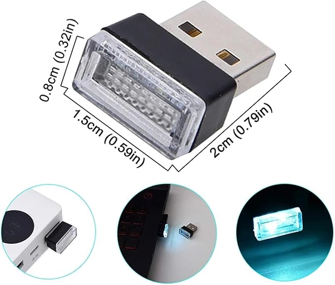 1/4/10 PCS USB LED Light Car Interior Styling Atmosphere Decorative Lamps Mini Universal Portable Ambient Lighting Kit Red Bule(1 PCS_Ice Blue)