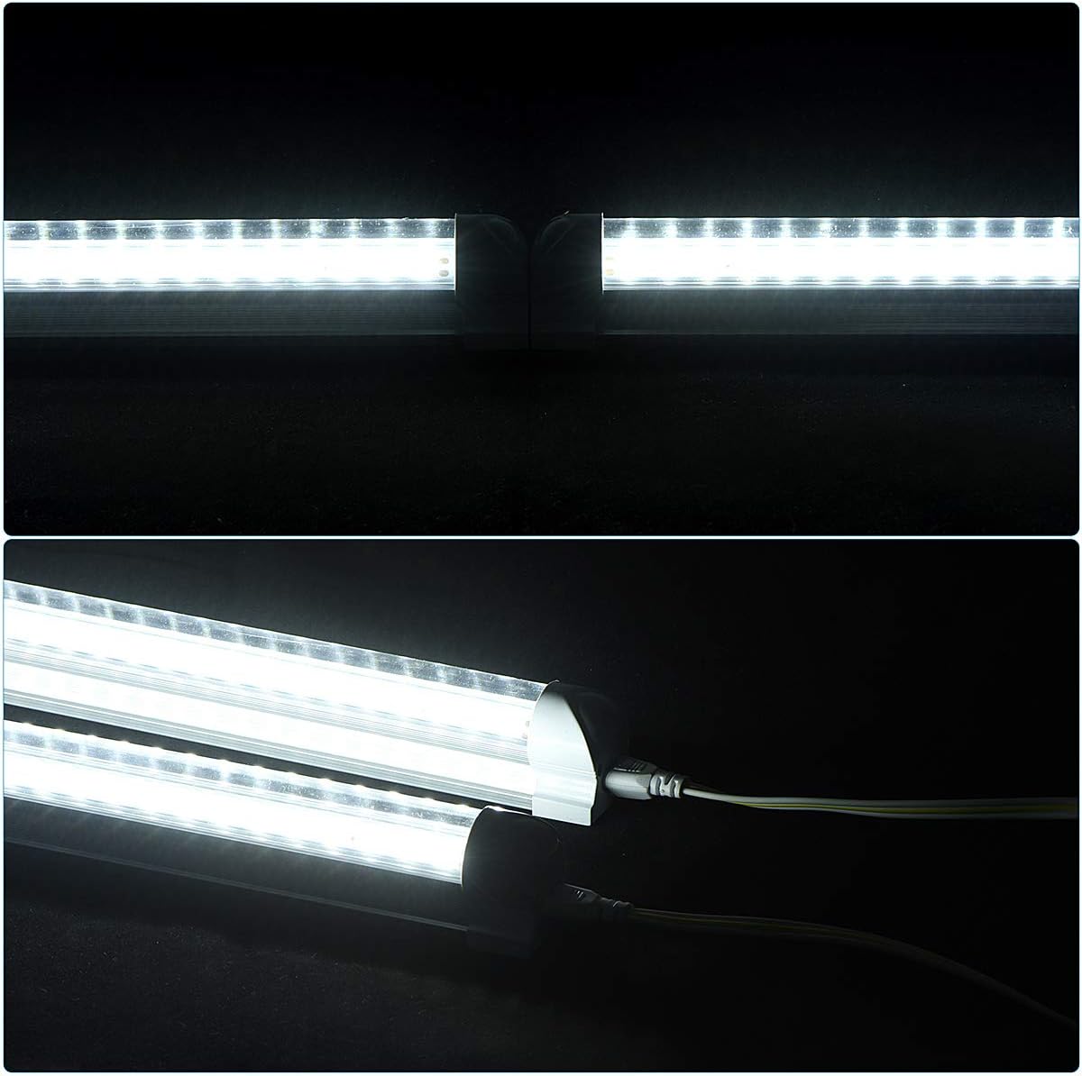 (12-Pack) 8ft LED Shop Light Fixture, 100W 15000LM 6000K, Cold White, V Shape, Clear Cover, Hight Output, Linkable Shop Lights, T8 LED Tube Lights for Garage 8 Foot with Plug