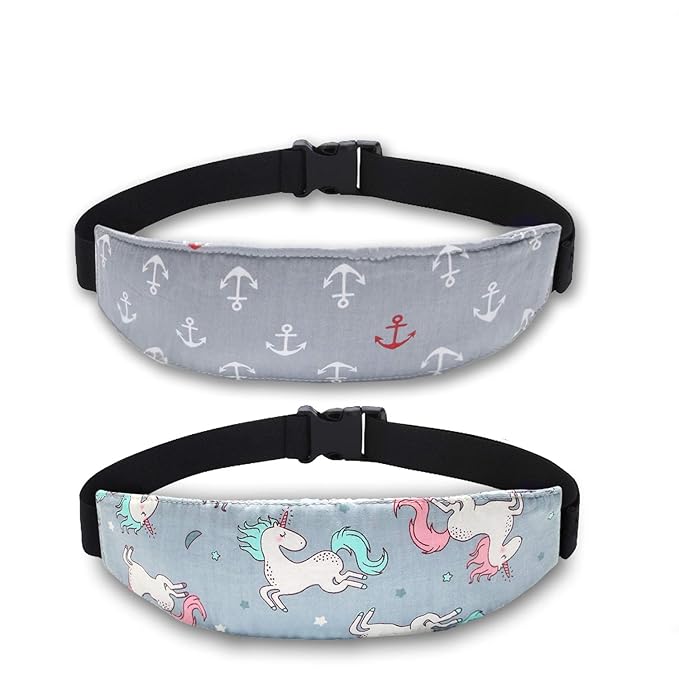 Baby Carseat Head Support,Car seat Straps Pillow Support Ban,Stroller Neck Relief Strap Headrest,Slumber Sling Sleep Positioner for Toddler Infants Child Children Kids(Gery Unicorn)