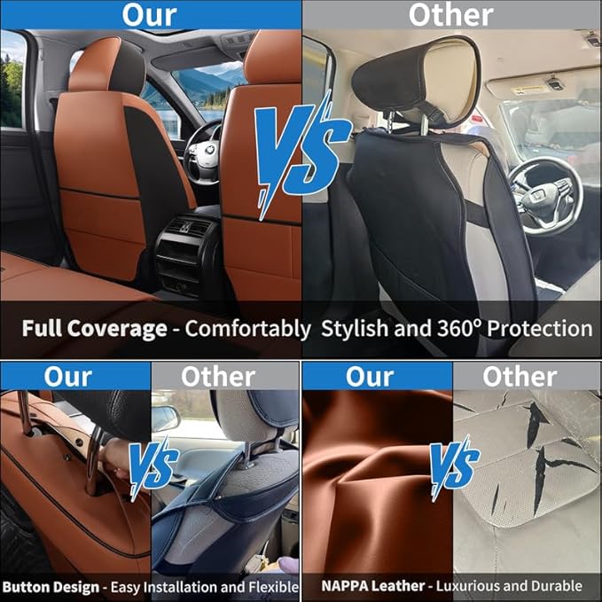 Car Seat Covers Full Set Custom Fit for Ford Ranger 1999-2025 2026-Luxury Leather with Lumbar Support, Breathable, Waterproof, Anti-Slip, Durable, Easy to Install (BlackBrown,Full Set)