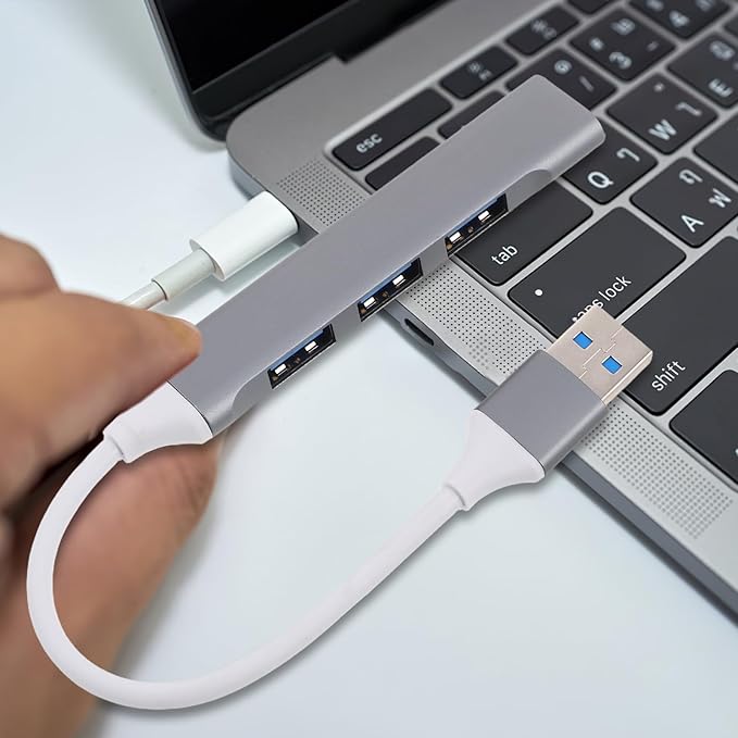 USB Port Hub Multi-Port Expander for Laptop and Pc, Computer USB Desk Hub with Dark Gray Finish and Packaging Box, Compatible with Keyboard Mouse and Car Accessories Expansion