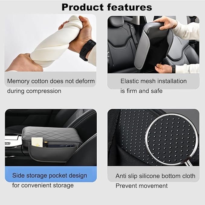1 Pack Car Center Console Cover Custom Fit for Alfa Romeo Stelvio 2017-2021 2022, Leather Memory Foam Armrest Cushion Protector, Anti-Scratch Durable Armrest Pad,Grey