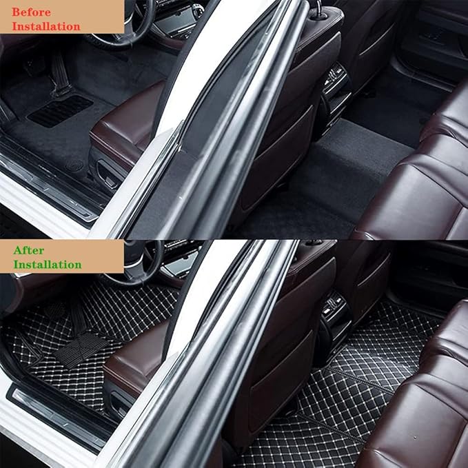 Custom Personalized Car Floor Mats - Luxury Full Coverage All Weather Cars Mats, Anti-Slip Leather Car Mat Set, Custom Floor Mats Fit for 99% of Cars, SUVs & Trucks (Black+Yellow bar, D-Diamond+Strip)