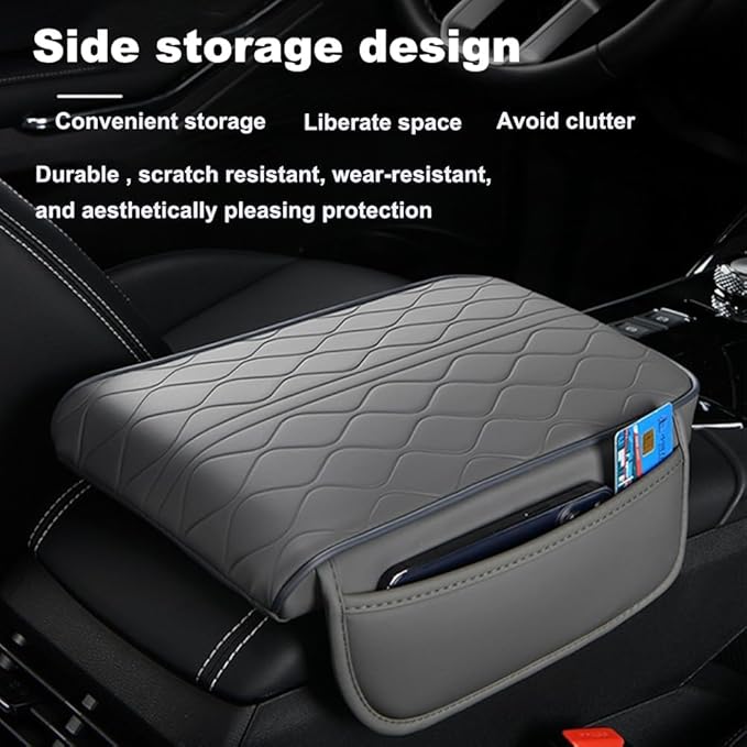 1 Pack Car Center Console Cover Custom Fit for Acura RDX 2013 2019-2023 2024 2025, Leather Memory Foam Armrest Cushion Protector, Anti-Scratch Durable Armrest Pad,Grey