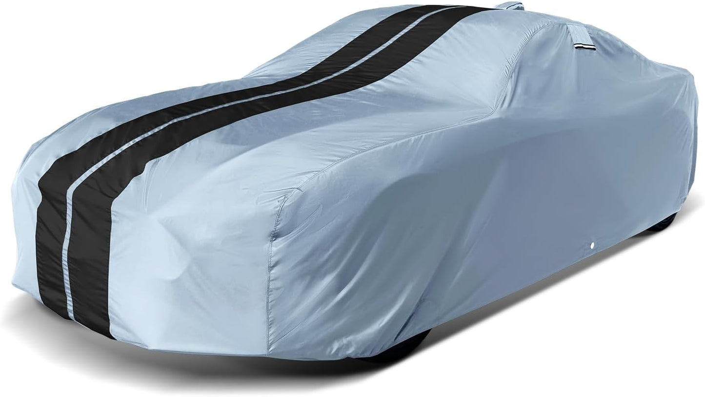 iCarCover Custom Car Cover for Pontiac Parisienne Wagon (1965-1970) Waterproof All-Weather Rain Snow UV Sun Protector Full Exterior Indoor Outdoor Car Cover (Stripe - Gray/Black)