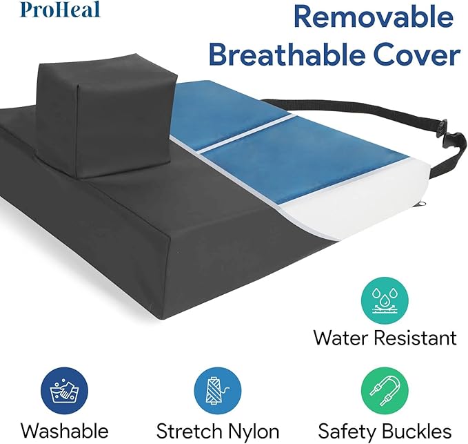 Gel Wedge Seat Cushion with Pommel, Bariatric 22" x 18" x 4" - 2" - Better Posture and Hip Positioning - High Density Foam and Pressure Redistribution Gel and Back, Tailbone, and Coccyx Support