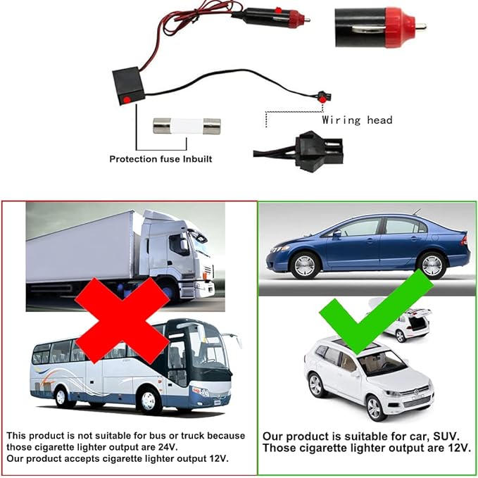 MaxLax Lemon Green EL Wire Car Interior LED Kit - 16.4ft Flexible neon-Style Wire with 12V Fused Power Supply. Features 6mm Reinforced Edge for Easy auto Installation