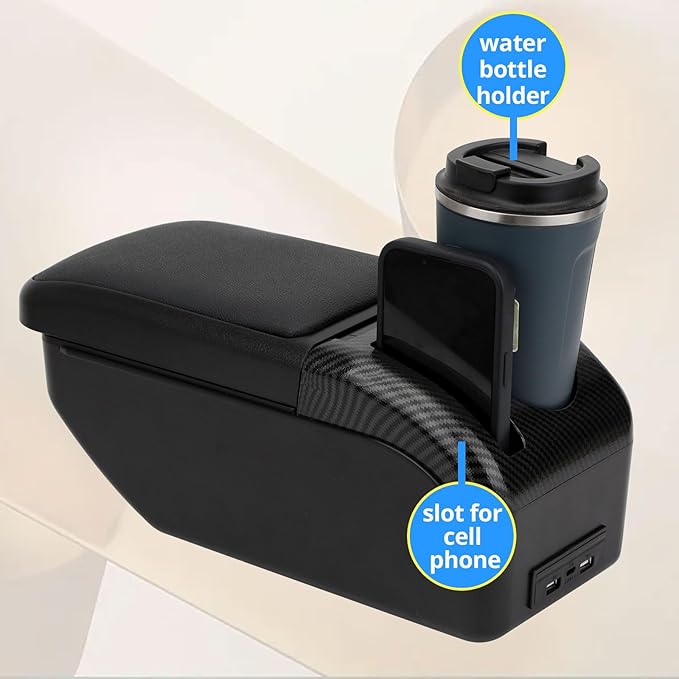 AULPHIKE Compatible with Nissan Versa Armrest 2007-2011 Car Center Console Organizer Armrests Double Layer Storage with USB Ports（Black Style）