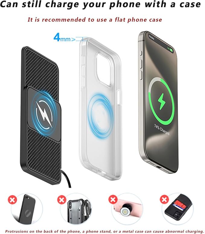 Wireless Car Charger for Ford Ecosport F250 F350 F450, 15w Fast Phone Chargers Charging Pad Non-Slip Essential Electronic Devices for Long-Distance Travel,A 30cm Cable Type-C Plug-Normal
