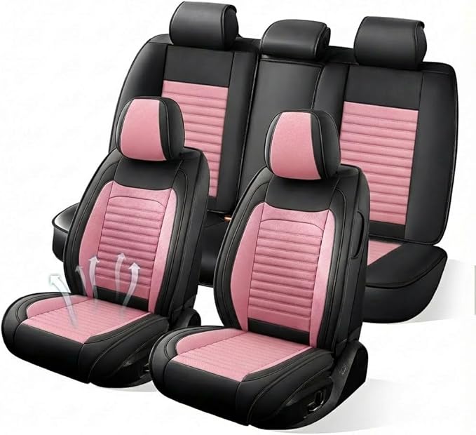 Car Seat Covers Full Set Fit for Toyota 4Runner 2001-2025,2026, Premium Faux Leather Car Seat Protector,Breathable Anti-Slip Full Wrapping Edge Seat Covers(Black&Pink,Full Set)