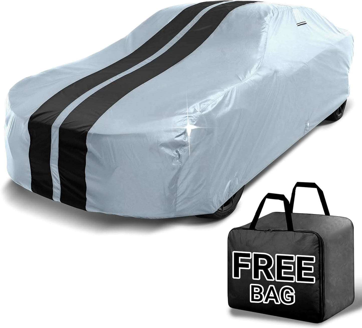 iCarCover Custom Car Cover for Buick Skylark (1964-1972) Waterproof All-Weather Rain Snow UV Sun Protector Full Exterior Indoor Outdoor Car Cover (Stripe - Gray/Black)