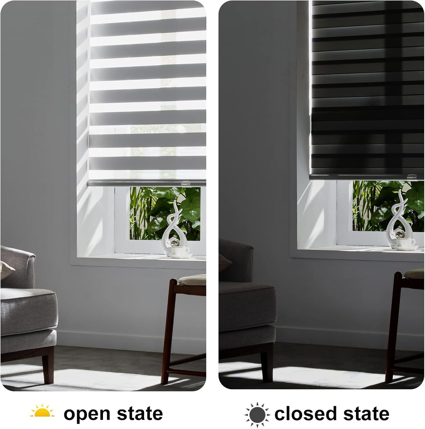 Persilux Window Zebra Blinds, Roller Blinds Cordless (52" W x 72" H, Grey) Light Filtering Sheer Window Treatments, Light Control for Day and Night, Easy to Install…