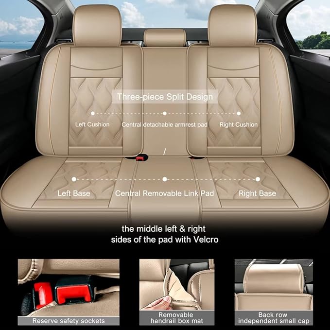 AOMSAZTO Car Seat Covers,Full Set 5 Seats Custom Fit for Jeep Liberty 2002-2012,Leather Car Seat Cover Seat Cushion Protector,Airbag Compatible Waterproof Beige