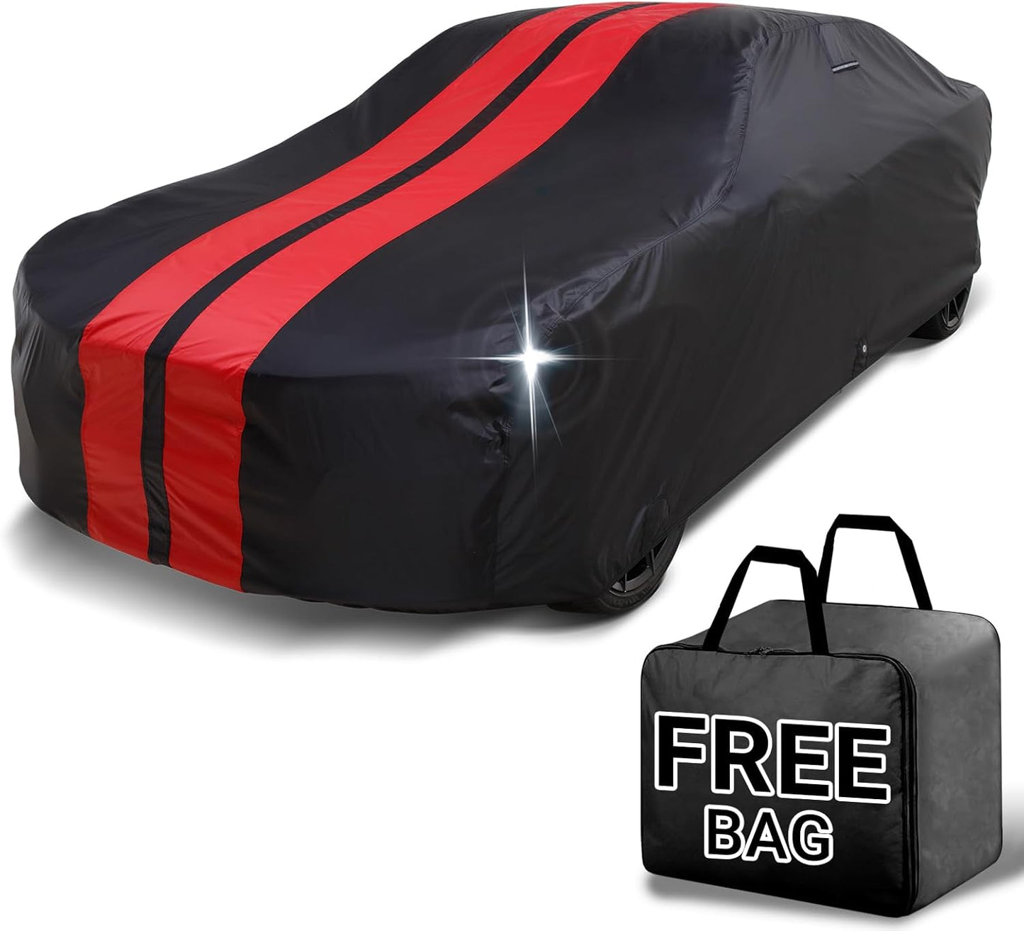 iCarCover Custom Car Cover for Chevy Caprice Wagon (1977-1996) Waterproof All Weather Rain Snow UV Sun Protector Full Exterior Indoor Outdoor Car Cover (Stripe - Black/Red)