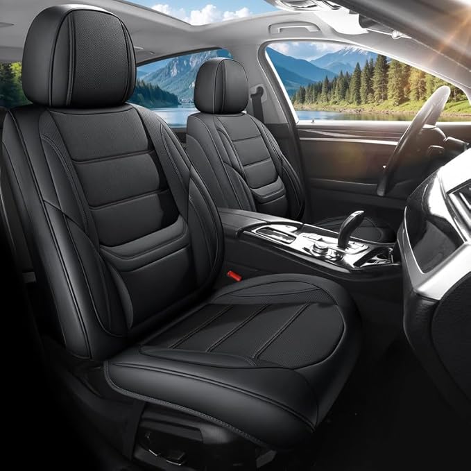 Car Seat Covers Full Set Custom Fit for Ford Ranger 1999-2025 2026 - Luxury Leather with Lumbar Support, Breathable, Waterproof, Anti-Slip, Durable, Easy to Install (Black, Full Set)
