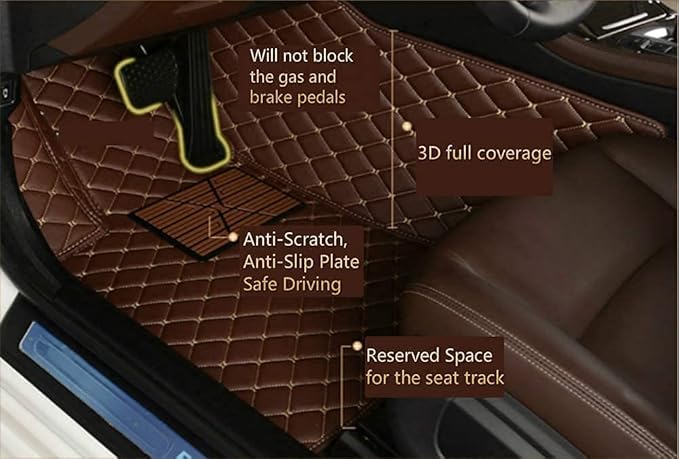 Custom Making Car Floor Mats Compatible for 2000-2025 All Mode Sedan SUV Sports Car Full Coverage Cute Pads Protection Non-Slip Leather Floor Liners (Black+Dark Brown Edge)