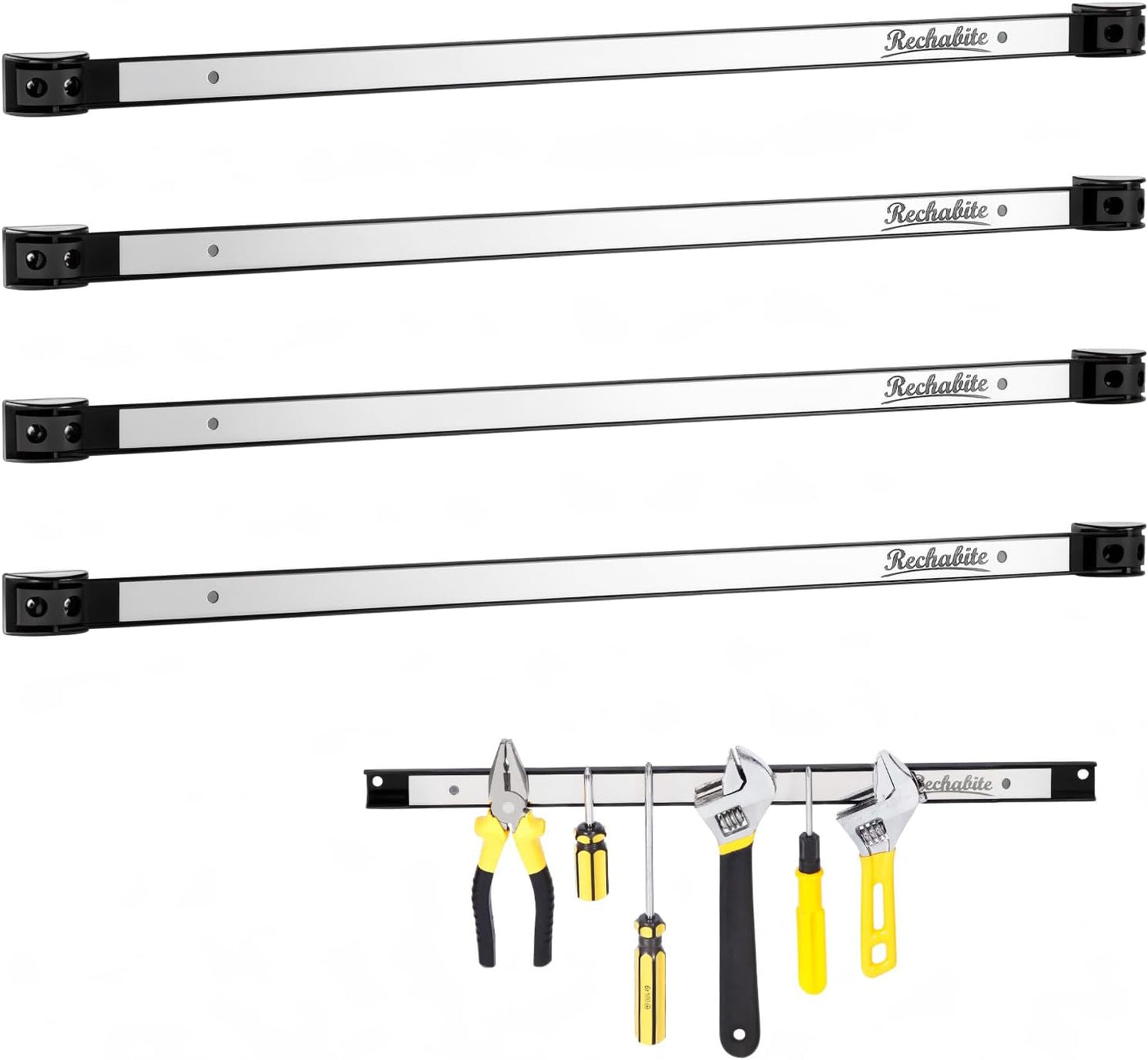 4 Pieces 24" Magnetic Tool Holder Strip, Stainless Steel Surface Tool Magnet Bar, Metal Tool Organizer Rack for Garage Organization, Easy To Install in Workshop, Mounting Screws Included
