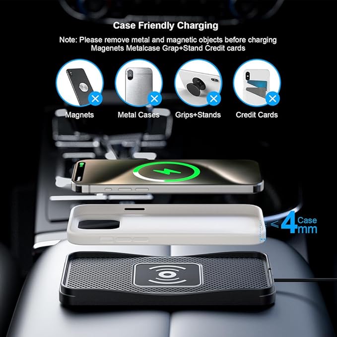 Wireless Car Charger Pad for Toyota Prius 2001-2026, Type-C/USB 20W Car Wireless Charger Non-Slip Phone Charging Pad Car Accessories,B 30cm Cable USB Plug