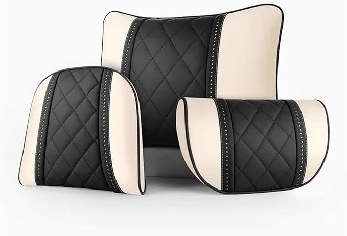 Car seat headrest Leather Car Fit for Seat Rest Cushion Headrest Car Neck Pillow Fit for BMW (Color : Red)
